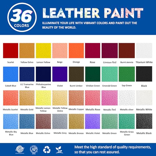 Colorful Acrylic Leather Paint Set, 36 Colors Leather Paint for Shoes| Leather Accessories | Premium Shoe Paint Kit for Sneakers | Bags | Purses | Waterproof, Flexible, Long-Lasting Sneaker Paint Kits