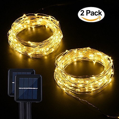 Miatec Solar String Lights, 100 LEDs Starry String Lights, Copper Wire Solar Lights Ambiance Lighting for Outdoor, Gardens, Homes, Dancing, Christmas Party Updated Version, 2 Pack
