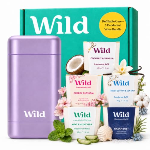 Wild Full Monty Natural Deodorant Starter Kit with Purple Case & 5 Refills