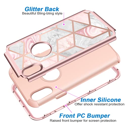 Hython Compatible with iPhone XR Case, Heavy Duty Full-Body Defender Protective Bling Glitter Sparkle Hard Shell Armor Hybrid Shockproof Silicone Rubber Bumper Cover for iPhone XR 6.1-Inch, Marble by Hython - Image 3