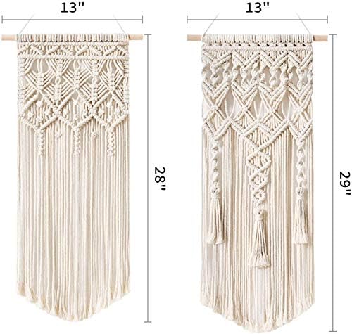 Mkouo 2 Pcs Macrame Woven Wall Hanging Boho Chic Bohemian Home Geometric Art Decor - Beautiful Apartment Dorm Room Decoration, 71cm (L) x 33cm (W) & 74cm (L) x 33cm (W)