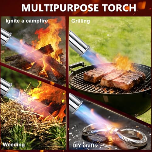 Image of Powerful Propane Torch with Detachable Design, Adjustable Flame Kitchen Blow Torch, Flamethrower Gun Torch Burner for BBQ, Searing Steak, Welding, Camping Charcoal Lighter (Tank Not Included)