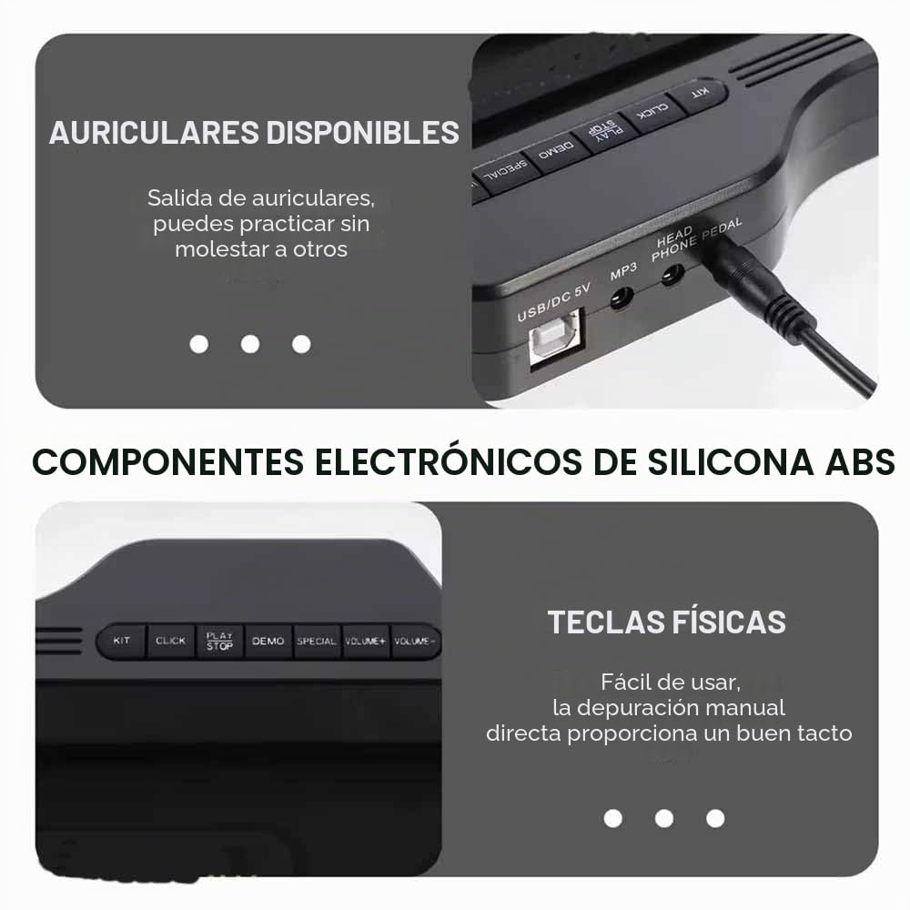 NEWFUN Bateria Electrica, Almohadilla de Práctica para Batería Enrollable con 7 Almohadillas de Silicona con Mazas y Pedal para Principiantes