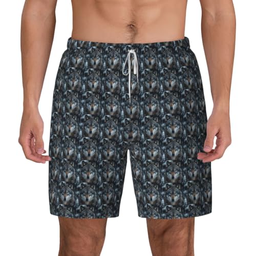 Short de bain homme respirant léger imprimé loup pour maillot de plage outdoor