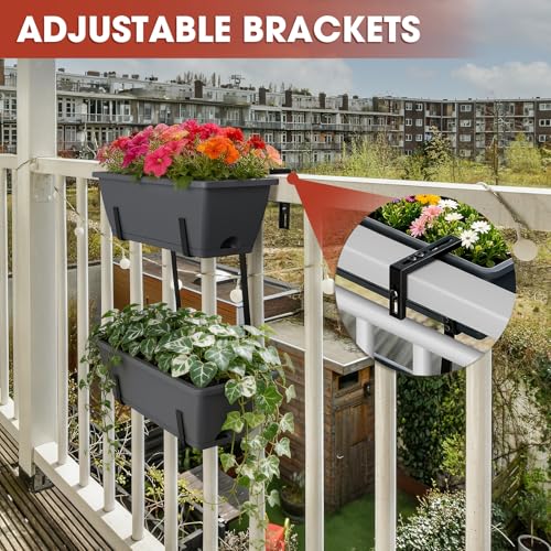FANSXIVITA Balcony Planters Railing Hanging, Deck Railings Planter Boxes 16.9in, Railing Planter Box, Deck Planters for Railings, Railing Flower Box with Metal Brackets, Grey (2Pcs) by FANSXIVITA - Used condition - Image 6