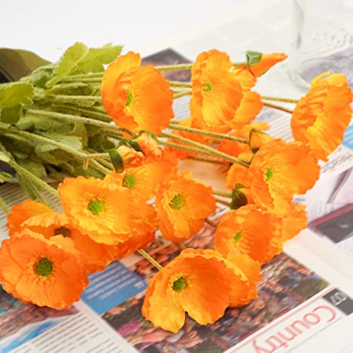 Agusbagli 6Pcs Artificial Poppy Silk Flowers, 23“ Faux Corn Poppy Flower Stems Fake Plants Coral Flower Arrangement And Table Centerpiece For Home Decor Bouquet Wedding Party - Orange #TOP1