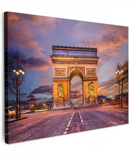 MuchoWow© Impression sur Toile Photo Peinture 70x50 cm Tableau Decoration Murale Chambre Salon Maison Deco Cuisine Paris - Arc de Triomphe - Coucher de soleil...