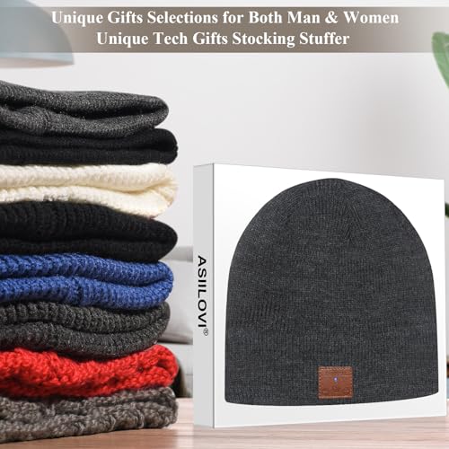 ASIILOVI Bluetooth Beanie, Double-Layer Wool Lining Bluetooth Hat Beanie for Men/Women/Teens/Family, 20hrs Playing, Gift Packaging for Christmas Stocking Stuffers Thanksgiving (001-Charcoal) — view 6