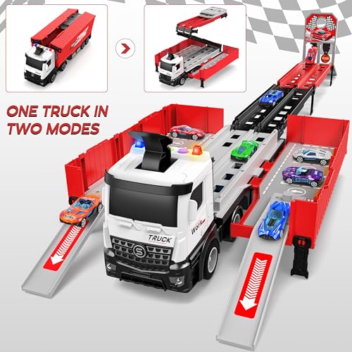 image for Diuerma Carrier Truck Race Track Kids Toys, Foldable 3 Layer Car Race 