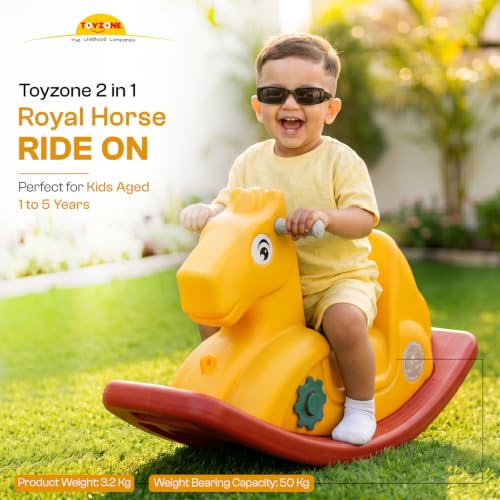 Image of Toyzone 2 in 1 Royal Horse Ride On - Yellow| Baby Rocker with Comfortable Seat & Back Support | Durable Child-Safe Design | Smooth Rocking Base | Indoor Play Toy | 1-4 Years