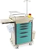 Medical Crash Cart Trolley with Emergency Accessory - Cardiac Board, IV Pole, O2 Holder, Power Strip, Trash Bin, Drawers with Dividers A Yellow Cyan