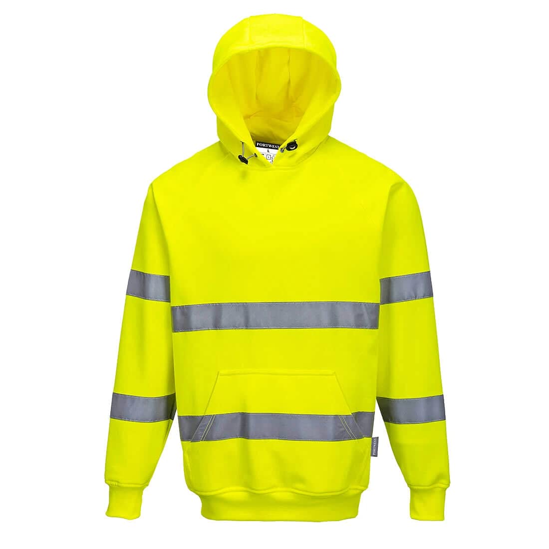 Portwest Hi-Vis Hooded Sweatshirt Pullover Jumper Safety Reflective Work Wear Warm Top ANSI 3, Yellow, Medium