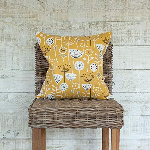 Scandinavian Style 100% Cotton Cushion Cover. Bold Ochre Yellow and Grey/Black Geometric Floral Design. 17" x 17" Square Decorative Scatter Pillowcase.