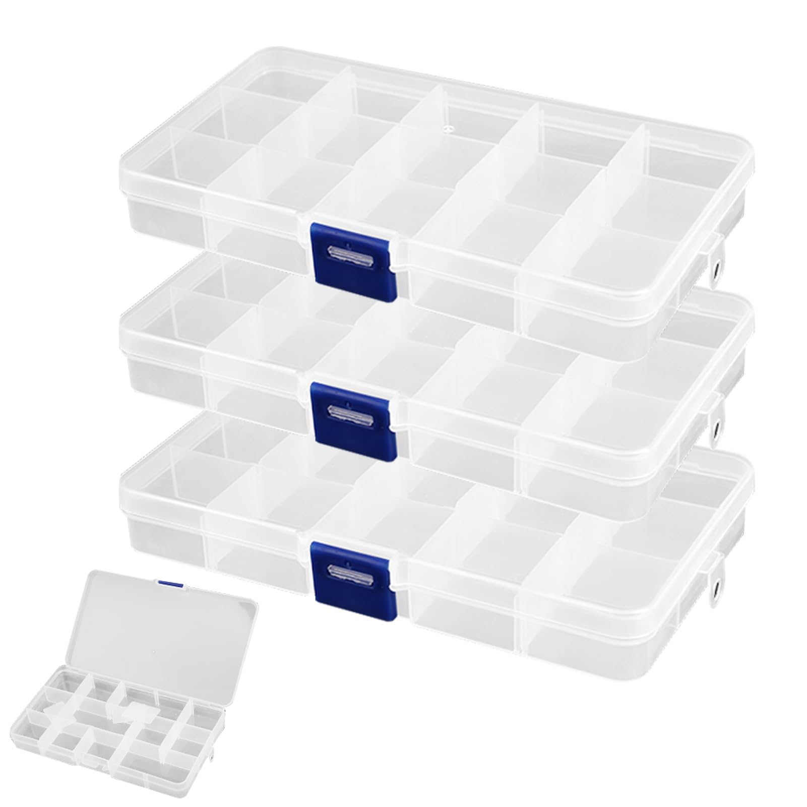 Marnovest 3PCS Organiser Box with 15 Grids, Clear Bead Storage Box