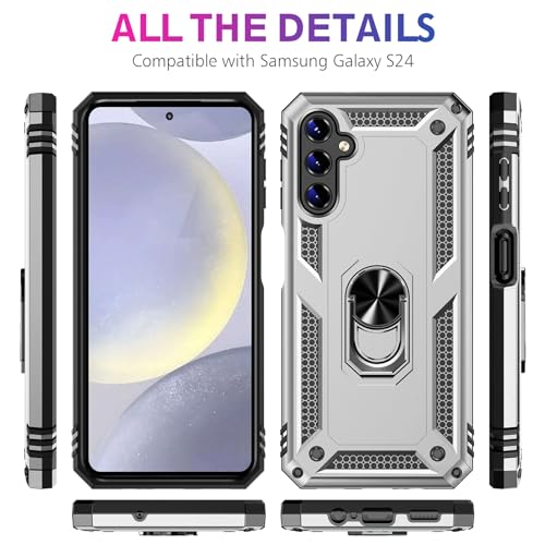 Image of for Samsung Galaxy S24 Case with Screen Protector, Military Grade Rugged Shockproof Heavy Duty Galaxy S24 5G Protective Cover for Samsung S24 5G Magnetic Ring Kickstand Phone Case (Silver)