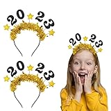 Estivaux 2 PCS Happy New Year Headbands Tiara for Women Man Kids, Glitter Sequins Stars Headband...