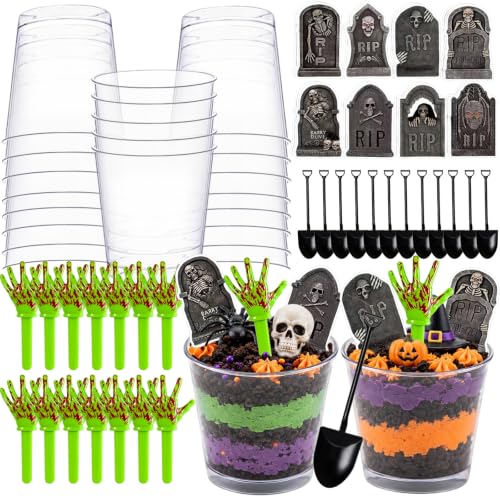 96PCS Halloween Cups Decoration Kit Spooky Graveyard Theme Party Supplies for Halloween Treats