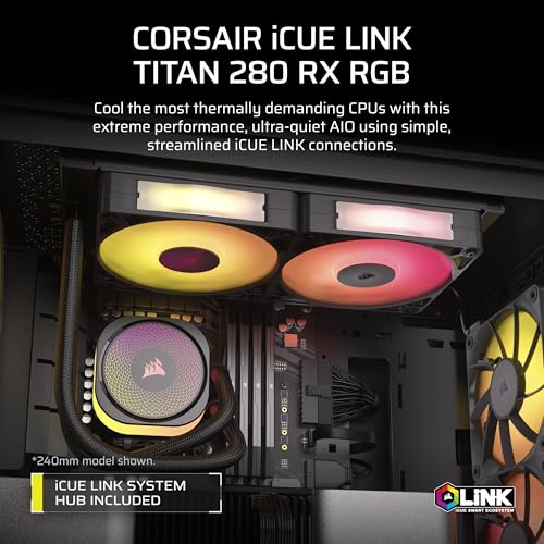 Image of CORSAIR iCUE Link Titan 280 RX RGB Liquid CPU Cooler - 280mm AIO - Low-Noise - FlowDrive Cooling Engine - Intel LGA 1851 /1700, AMD AM5 /AM4 - 2X RX140 RGB Fans - iCUE Link System Hub Included - Black