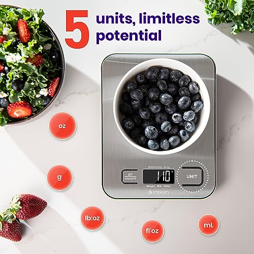 Etekcity 11lb Digital Kitchen Food Scales, 304 Stainless Steel with Removable Bowls and Backlit LCD