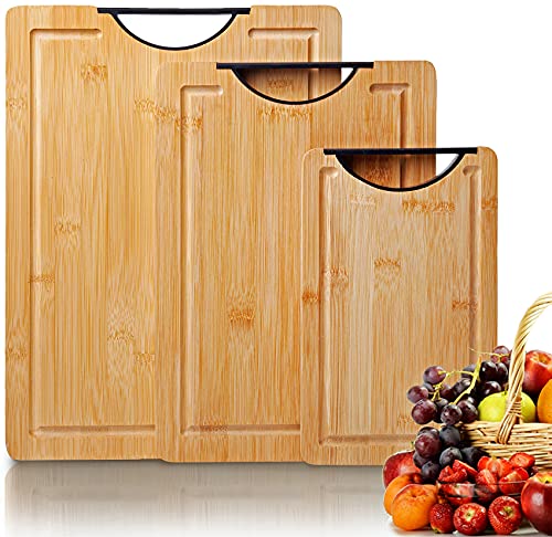 Cutting Board Set of 3 with Juice Groove, Large Cutting Board, Medium and Small Cutting Board, thick Chopping Board Set, Cutting Boards for Kitchen with Handle