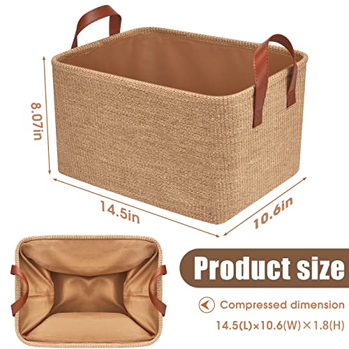 Sarmyarc 2 Pieces Of Fabric Storage Bins, Foldable Jute Woven Storage Basket With Leather Handle For Easy Access, Storage Bins For Organizing Closets, Shelves And Living Rooms. #TOP1