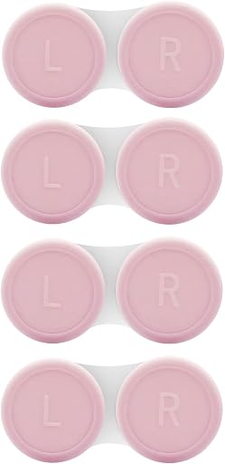 Vastsoon 4 Pack Contact Lens Case, Contact Solution Soaking Case Replacement Kit for Travel, Daily Use (Pink)