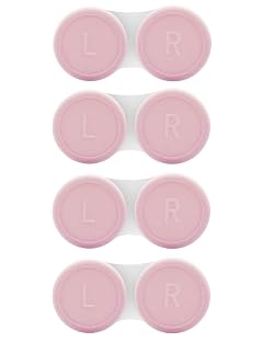 4 Pack Contact Lens Case Contact Solution Soaking Case Replacement Kit for Travel Daily Use Pink