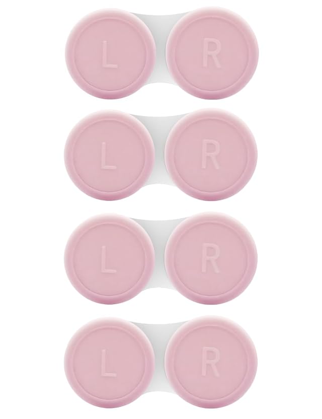 4 Pack Contact Lens Case Contact Solution Soaking Case Replacement Kit for Travel Daily Use Pink