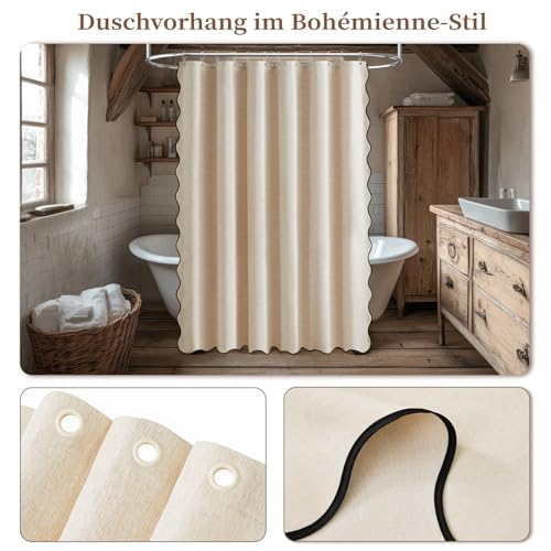Rideau de douche textile anti-adhérence à dos imperméable crème BTTN - 8