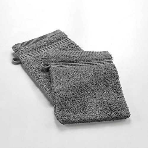 Douceur d'Intérieur, 2 Gants de Toilette (15 x 21 cm) Tendresse Anthracite, Eponge Unie 100% Coton
