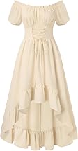 SCARLET DARKNESS Women's Off Shoulder Renaissance Dress Medieval Costume | Puff Sleeve | Lace Up Waist | Smocked Back | High Low Hem | Hidden Zipper | Side Pockets | Corset | Gothic | Pirate | Vintage