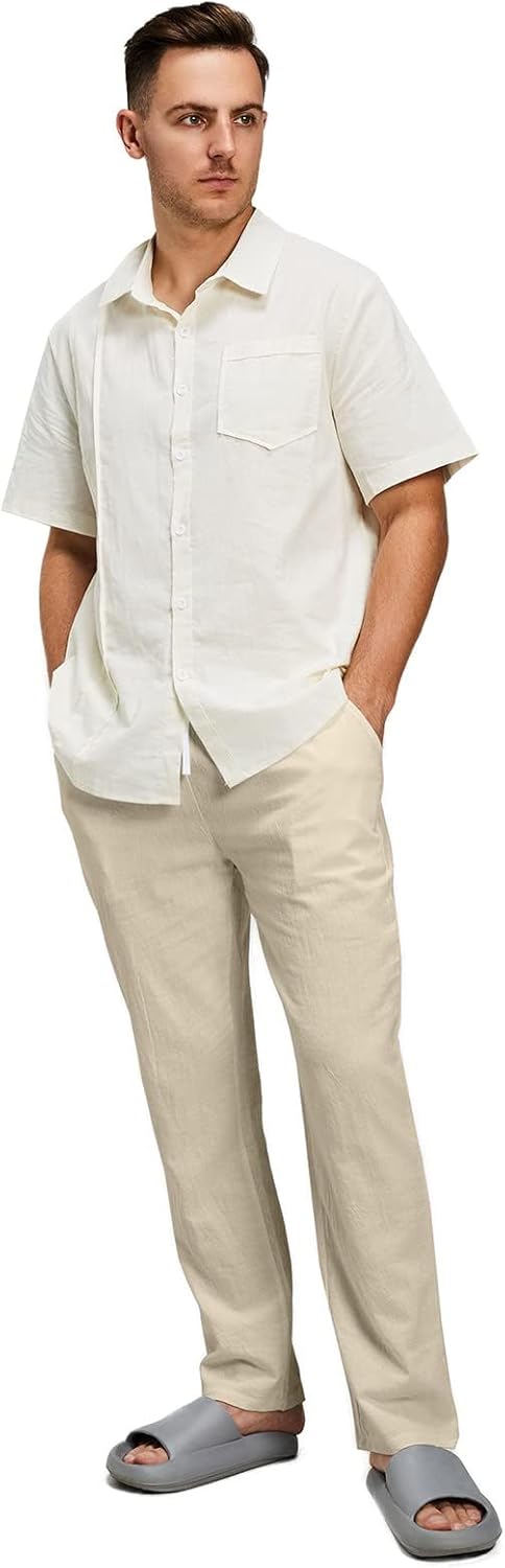 Men's Cotton Linen Pants Summer Beach Yoga Pants with Drawstring, Casual Loose Lightweight Trousers. - Image 8