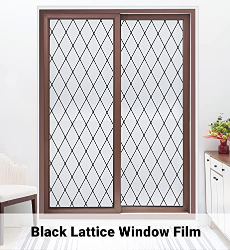 VELIMAX Frosted Black Lattice Window Film Static Cling Window Privacy Films Decorative Glass Vinyl Film for Windows Removable Sun Blocking Anti-UV 23.6x78.7 inches
