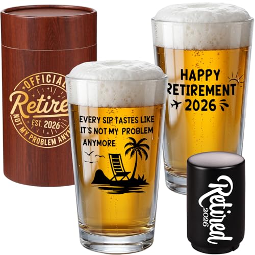 Funny Retirement Gifts for Men 2026 – 20 Oz Beer Glass with Portable Opener, Double-Sided Printed Retirement Gift for Coworker Leaving, Unique Farewell Present for Dad Grandpa Husband Friend