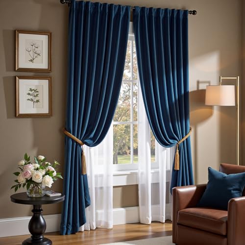 Lazzzy Dark Blue Velvet Curtains Blackout Thermal Insulated Curtains 102 Inch Long Window Drapes for Bedroom Living Room Super Soft Luxury Rod Pocket Window Treatment, 2 Panels - Image 7