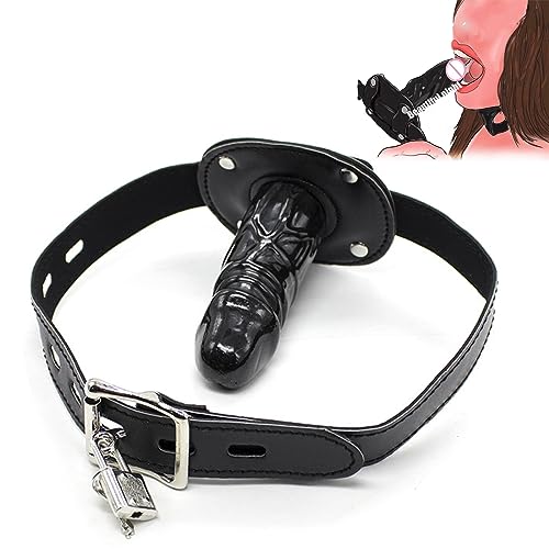 Dildo Mund Gag Penis Gag Bondage Leder Abschließbare SM Dildo Fetisch sexy Einstellbare Einschränkungen BDSM Sklaven Spielzeug (Lang, Schwarz)