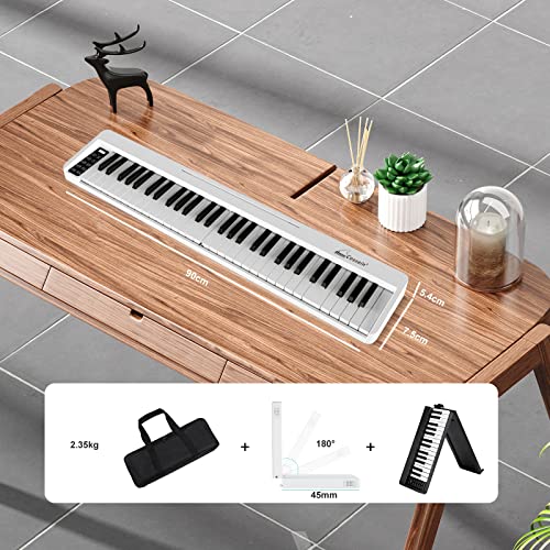 Cossain Folding Piano 61 Key Keyboard With Upgrade Imitation Wood Texture Keyboard 61 Key Digital Piano With Midi Portable Piano Keyboard For Beginners - Pearl White #TOP5