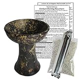 4 x ZUBEHÖR: 1 x Rolle Premium Räucherkohle (10 Tabs a 33mm) schnellzündend, rauchfrei + geruchsneutral. 1 x Räuchersand. 1 x Räucheranleitung RICHTIG RÄUCHERN. 1 x Lexikon Räucherstoffe A-Z.