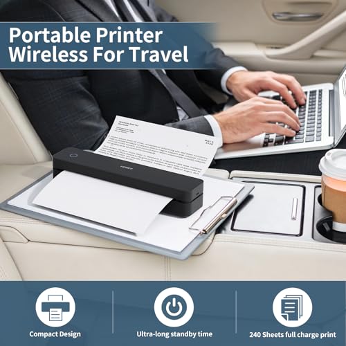 Image of HPRT Inkless Portable Printer Wireless for Travel,Thermal Printer MT610 Pro,300 DPI,Black Thermal Printer Paper 8.5 x 11 Inch US Letter,200 Sheets
