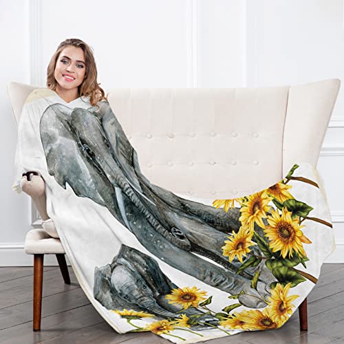 Elephant Throw Blankets For Kids Elephant Sunflower Blanket Soft Cozy Fluffy Fuzzy Flannel Elephant And Sunflower Blankets For Teen Girls Daughter Women Birthday Gifts Sofa Couch Bed Decor 50X60 Inch #TOP4