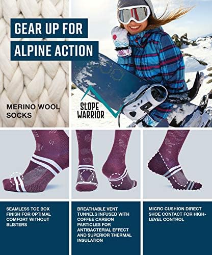 SLOPE WARRIOR High-Performance Merino Wool Ski Socks, Knee-high Blood Circulation Compression Socks, Antibacterial, Sweat-Wicking Thermal Socks for Women and Men.