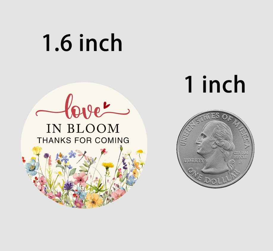 120 x Love in Bloom Wedding Stickers, Round Floral Labels, Bridal Shower Favor Stickers, Wedding Return Gift Stickers for Gift Bags, Candy Boxes, Envelopes, and Wedding Party Decorations, 1.6 inch - Image 2