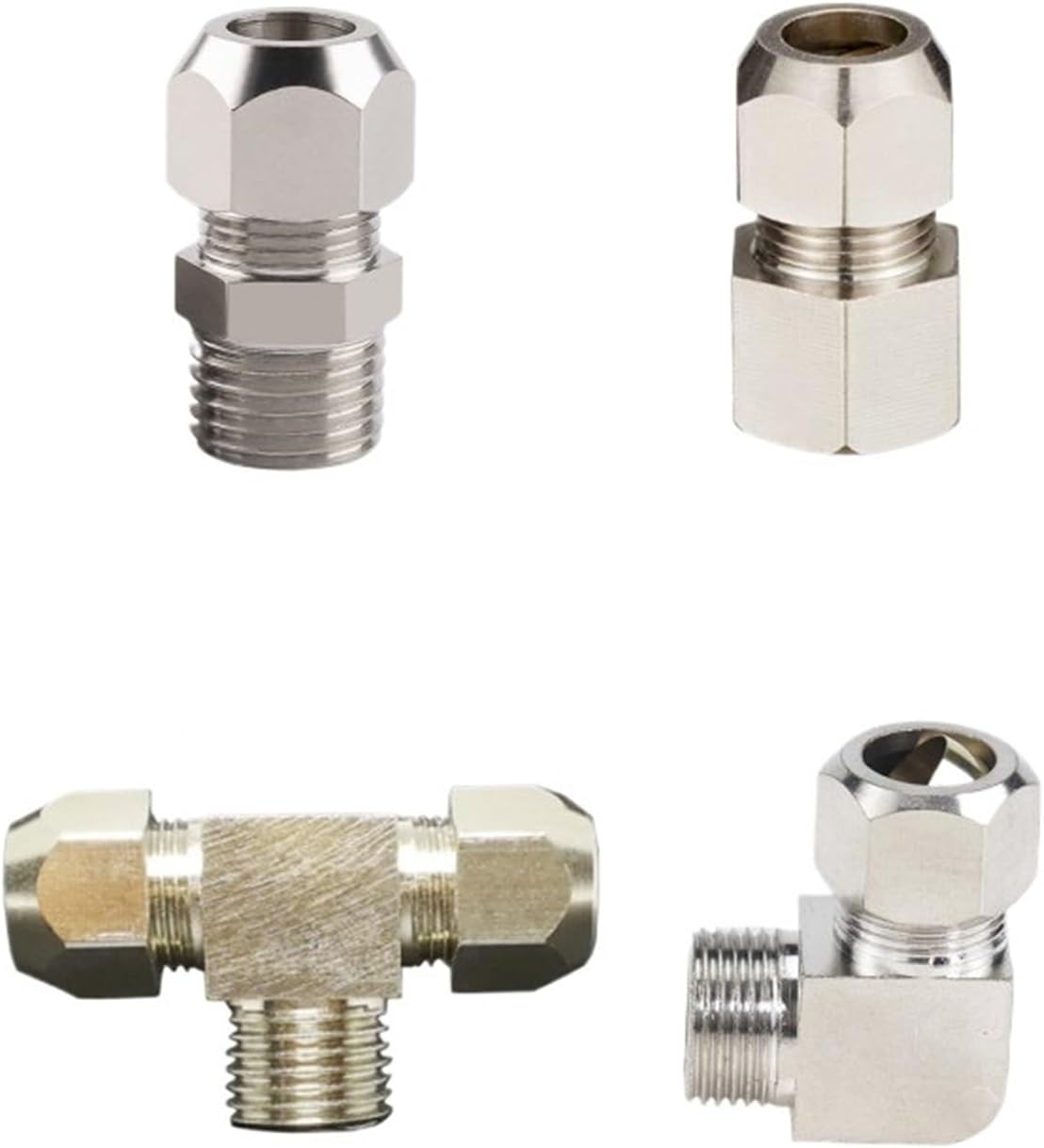 1Pcs Copper Nickel Plating Ferrule Compression Pipe Fitting Connector 1/8 1/4 3/8 1/2 Thread 4 6 8 10 12 14 16mm Tube Adapter PC(6-04 (6mm-1l2),PC)