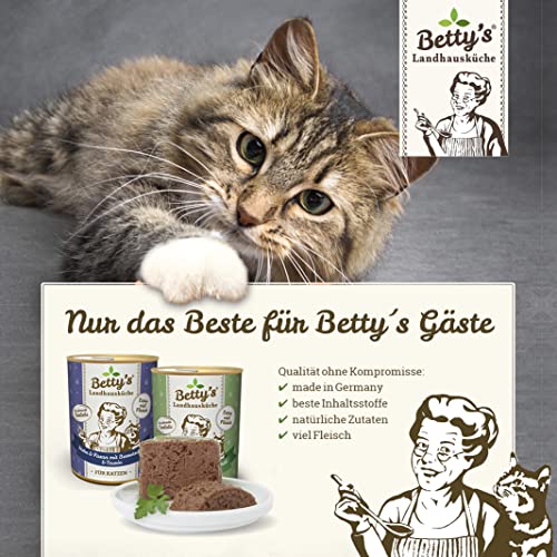 Betty's Landhausküche Frischebeutel Pouches Nassfutter Katze, Känguru mit Borretschöl 12 x 100g, getreidefrei, beste Qualität, hochwertiges Fleisch, schonend gegart, hohe Bioverfügbarkeit