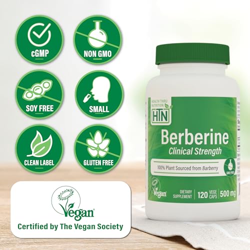 Image of Health Thru Nutrition Berberine HCl 500mg 120 Servings | Clinical Strength Supplement | Certified Vegan | Non-GMO | Soy Free | 3rd Party Tested
