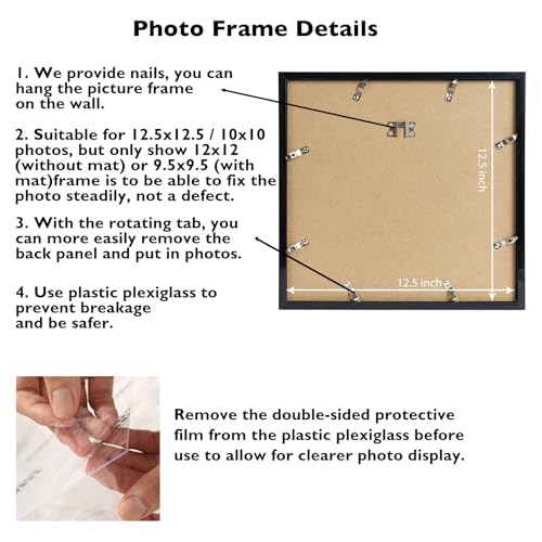 Image of JCJMY 12.5x12.5 Vinyl Record Frame with 10x10 Mat for Vinyl Record Album Cover Poster, Display Picture 10x10 with Mat or 12.5 x 12.5 Without, Wall Hanging Record Frame with Plexiglass, Black