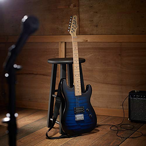 Ashthorpe 39-Inch Full-Size Electric Guitar With Humbucker Pickup (Blue), Guitar Kit With Padded Gig Bag, Strap, Strings, Cable, Cloth, Picks #TOP6