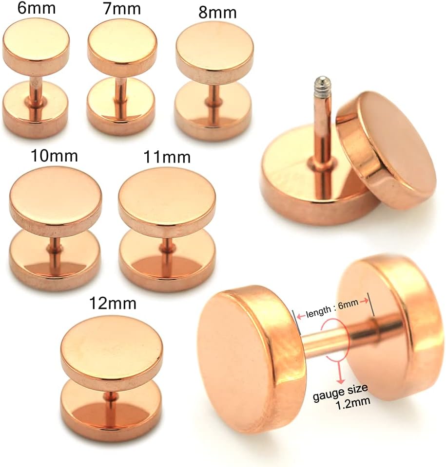 Rose Gold Anodized Disc Top 16 Gauge Fake Ear plug - Fauxs Gauge - Dumbbell Earring - Cheaters Piercing Body Jewelry