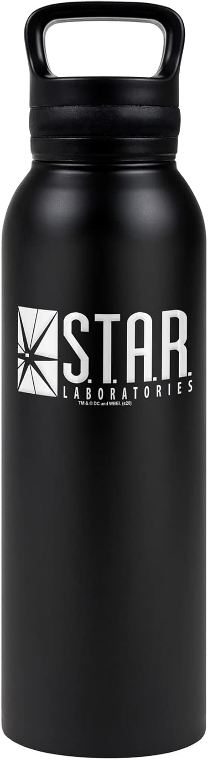 The Flash OFFICIAL S.T.A.R. 24 oz Insulated Canteen Water Bottle, Leak Resistant, Vacuum Insulated Stainless Steel with Loop Cap, Black