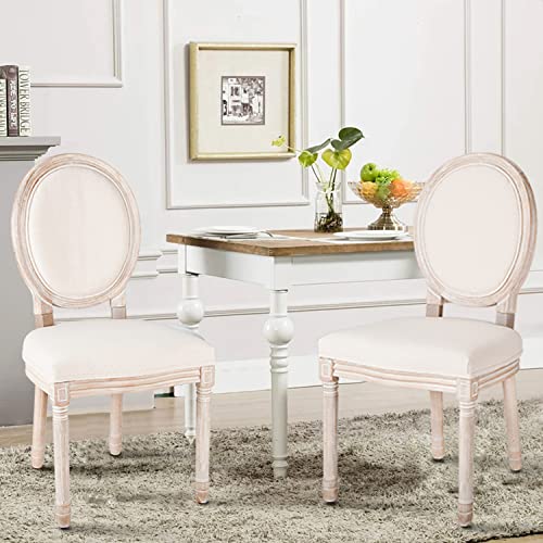Heugah Dining Chairs,18" Kitchen & Dining Room Chairs,Farmhouse Dining Chairs Set Of 2,French Country Dining Chairs With Round Back,Wooden Dining Chairs With Upholstered (Beige) #TOP1